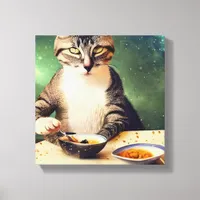 Cat in space eating Sushi Canvas Print