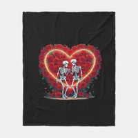 Skeleton Couple Holding Hands Inside A Heart Of Ro Fleece Blanket
