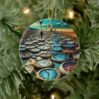 As Time Walks By AI Art Ceramic Ornament