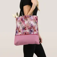 Pink and Purple Flowers Alcohol Ink Color Block Tote Bag