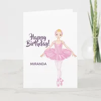 Happy Birthday pink cute ballerina on white Card