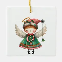 Folk Art Style Cute Angel Ceramic Ornament