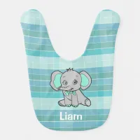 Coral Teal Blue Cute Personalized Baby  Elephant Baby Bib