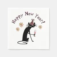 Happy New Year Wine Quote with Cat Napkins