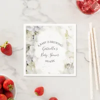 White Hydrangea Flowers Baby is Brewing Shower  Napkins