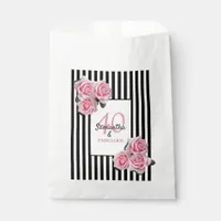 40 fabulous pink florals black white stripes favor bag