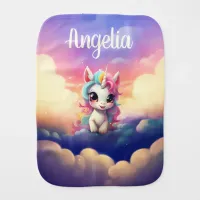 Cute Baby Unicorn Pink Purple Sky Baby Burp Cloth