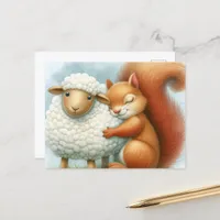 A Cute Squirrel Hugs a Sheep Postcard