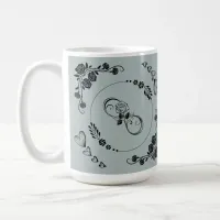 Simple Black Hearts, Floral, Infinity on Gray | Coffee Mug