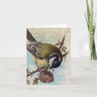 Vintage Bird and Pinecone Holiday Card