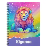 Rainbow Watercolor Lion with Faux Glitter Custom Notebook