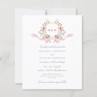 Regency Watercolor Floral Crest Wedding Invitation