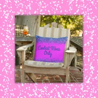 Blue Glitter & Text on Pink- Coolest Vibes Only | Outdoor Pillow