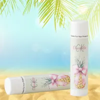 Pink bow pineapple tropical summer sage green lip balm