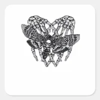Deathshead Moth Classic - Skeleton Hand Heart Square Sticker