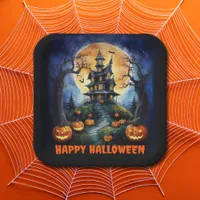 Halloween Haunted House with Pumpkins Party Paper Plates