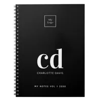 Logo black white monogram initials business notebook