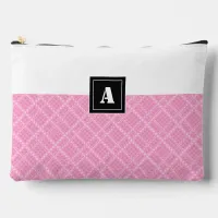 Crisscross Gingham Check Pink and White Monogram Accessory Pouch