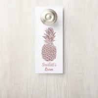 Girly Trendy Blush Pink Glitter Pineapple Name Door Hanger