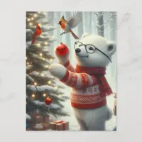 Christmas Polar Bear Cub and the Cardinal Postcard