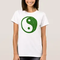 Green Leaf Yin Yang Symbol T-Shirt