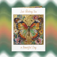Beautiful Impasto Butterfly and Flowers Blank Card