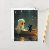 Ghost and a Cat in a Boat Postcard