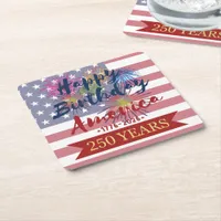 4th of July Happy Birthday America USA 250th Square Paper Coaster