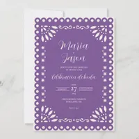 Purple Papel Picado Traditional Spanish Wedding Invitation