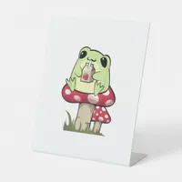 Mushroom Frog Goblincore Mycology Creative Style Pedestal Sign