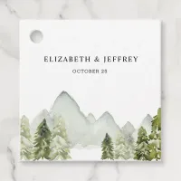 Rustic Watercolor Mountains Pine Winter Wedding Favor Tags