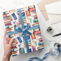 Whimsical Watercolor Books Library Reading Wrapping Paper