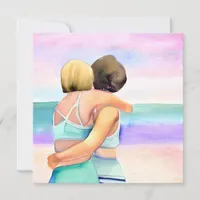 Watercolor Lesbian Couple on Beach Wedding Invitation