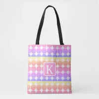 Monogram Geometric Pattern Pink Yellow Purple Tote Bag