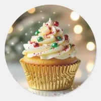 A Yummy Christmas Cupcake Classic Round Sticker