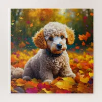 Apricot Poodle Puppy in Fall Leaves   Jigsaw Puzzle