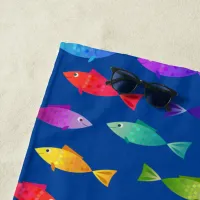 Rainbow fish in ocean cute colorful pattern beach towel