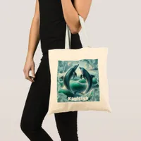 Monogram Blue Teal Dolphins Ocean | Tote Bag