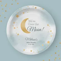 We're Over the Moon Blue Baby Shower Paper Plates