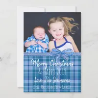 Add Your Photo Blue Plaid  Christmas Invitation