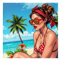 Red Bikini, Sunglasses and Bandana Woman   Acrylic Print