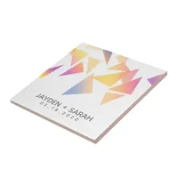 Pastel Multi-Colored Confetti White Wedding Ceramic Tile