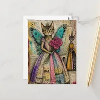 Whimiscal Fairy Cats Mixed Media Postcard