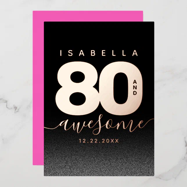 Modern Girly Hot Pink 80 and Awesome Foil Invitation