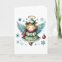 Merry Christmas Cute Angel Folk Art Style Card