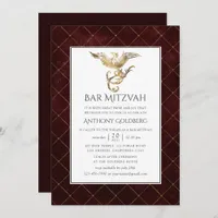 Deep Burgundy and Gold Dragon themed Bar Mitzvah Invitation
