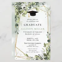 Budget Greenery Gold Graduation Invitation