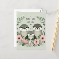 Adorable Otter Boho Mom Dad and Baby Postcard