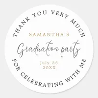 Modern Script Name Date Graduation Party Thank You Classic Round Sticker