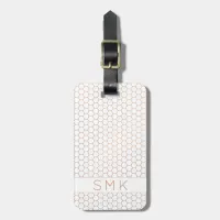 Modern Rose Gold Foil White Geometric Monogram Luggage Tag